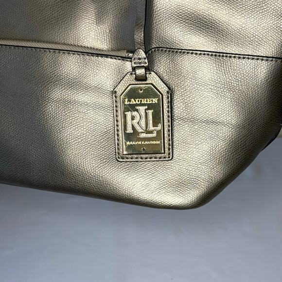 Ralph Lauren Whitby Metallic Gold Leather Tote Shoulder Bag Purse | Classic - Picture 10 of 14